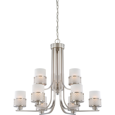 Nuvo Lighting 60/4689  Fusion - 9 Light Chandelier with Frosted Glass in Brushed Nickel Finish